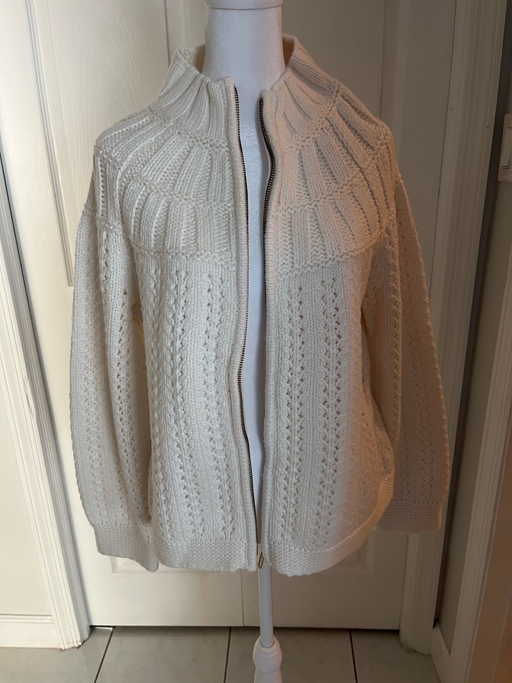 Talbots Cream Zip-Up Cable Knit Cardigan